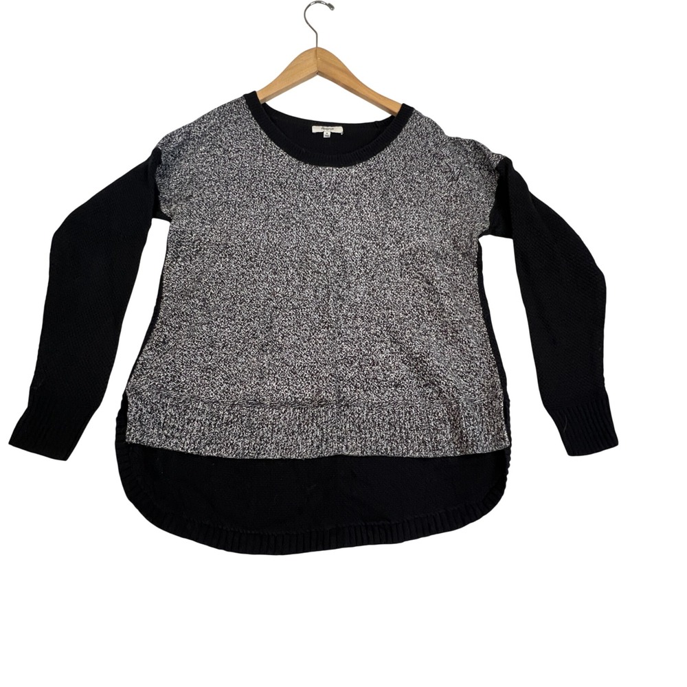 Madewell Womens M Mixed Media Marled Waffle Knit Hi-Low Crewneck Sweater Black